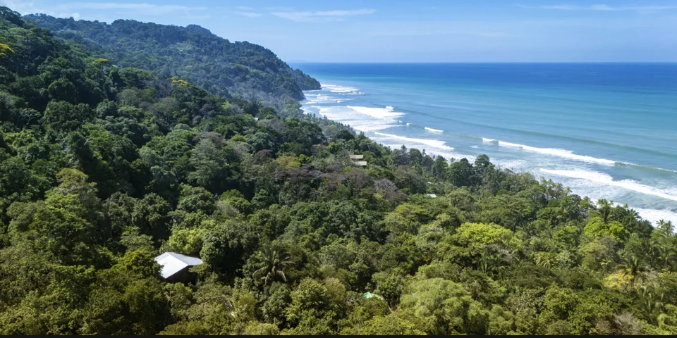 Página de inicio de Tiskita Jungle Lodge con una vista aérea de la costa