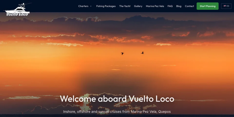 Página de inicio de Vuelto Loco Charters, bienvenido a bordo sobre el océano